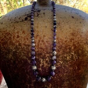 Merav Necklace Sterling Silver & Amethyst Graduating Beads Bali Style Indonesia